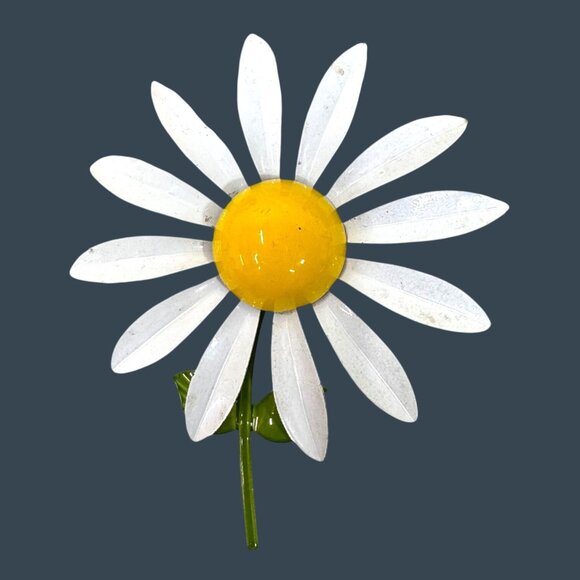 Vintage Enamel 4" Statement Daisy Brooch Spring Summer Flower Floral Large - Picture 1 of 3